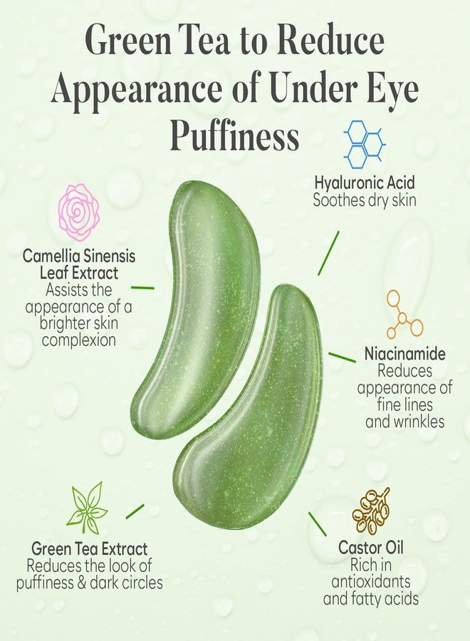 BLOOMORA Green Tea Under Eye Patches (20 Pairs) - Dark Circles & Puffiness Treatment - Hydrating Green Tea Eye Mask - Image 2